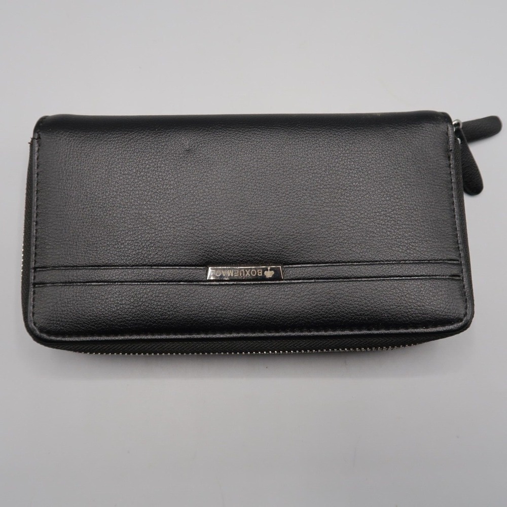 Black Leather‎ Clutch Wallet credit card, coin, pockets by Boxuemao w Hand strap